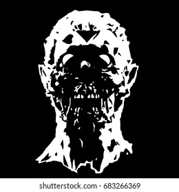 The head of the screaming zombie character. Vector illustration. Scary halloween character face.