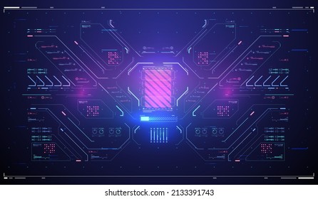 Enciende las pantallas para video y juegos. Resumen de los antecedentes tecnológicos. Ilustración de Cyberpunk Sky-fi. Plantilla de tecnología abstracta futurista. Pantalla VR futurista. Interfaz de usuario HUD. Marco de alta tecnología.