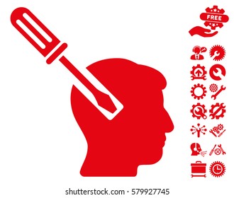 Head Screwdriver Tuning icon with bonus service pictograph collection. Vector illustration style is flat iconic red symbols on white background.