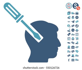 Head Screwdriver Tuning icon with free bonus clip art. Vector illustration style is flat iconic symbols, cyan and blue colors, white background.