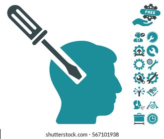 Head Screwdriver Tuning pictograph with bonus configuration symbols. Vector illustration style is flat iconic soft blue symbols on white background.