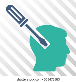 Head Screwdriver Tuning vector pictogram. Illustration style is flat iconic bicolor cobalt and cyan symbol on a hatch transparent background.
