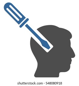 Head Screwdriver Tuning vector pictograph. Style is flat graphic bicolor symbol, cobalt and gray colors, white background.