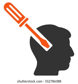 Head Screwdriver Tuning vector pictograph. Style is flat graphic bicolor symbol, orange and gray colors, white background.