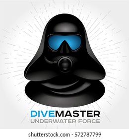 head scuba diver in a mask and hooded, dive master, the best diver, advanced, force and power