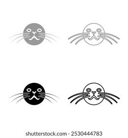 Cabeza de sello conjunto icono gris color negro Ilustración vectorial Imagen sólido relleno contorno línea delgada estilo plano