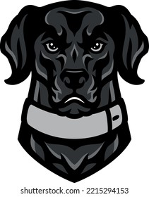 Head of Serious Black Labrador Dog. Cartoon Character Design