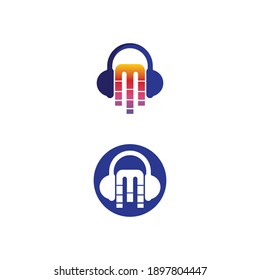 head set earphone Sound waves vector illustration design template