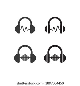 head set earphone Sound waves vector illustration design template