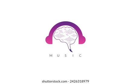 Head Set Icon with  brain  Logo Template Vector Illustration