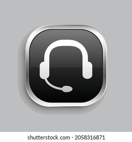 head set icon design. Glossy Button style rounded rectangle isolated on gray background.. Vector illustration