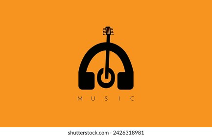 Icono de conjunto de cabeza con guitarra Logo Plantilla Vector Ilustración