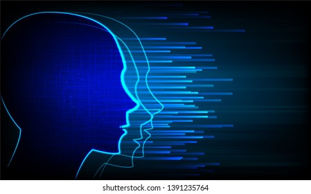 Head shadow with transparent blue lines, technology concept design