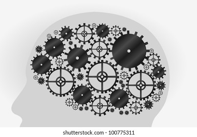 Head shape with machine gear wheel. Cogwheel.