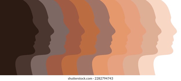 Head shapes in various skin colors - diversity concept - vector illustration