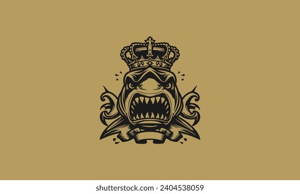 head shark wearing crown vector outline design