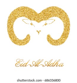 The head of a sheep from golden sequins to an Islamic holiday Aid- Al- Adha. Vector illustration on white background