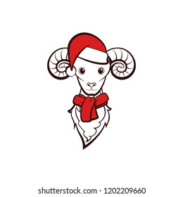 Head of a sheep. Vector illustration. New Year animals.
