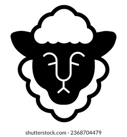 Head of sheep with wool solid icon, Happy Easter concept, happy goat head sign on white background, sheep portrait icon in glyph style for mobile concept and web design. Vector graphics