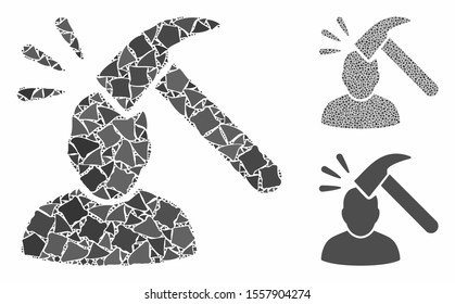 Head shock composition of inequal elements in different sizes and color tones, based on head shock icon. Vector rough elements are united into collage. Head shock icons collage with dotted pattern.