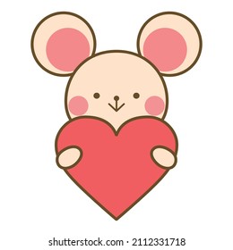 Head shot illustration of a mouse holding a heart