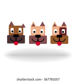 Head shot set of dogs  flat design vector