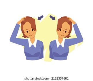 Head to shoulder tilt exercise to prevent neck pain flat vector illustration isolated on white background. Neck stretch and muscle relax exercise for office workers.