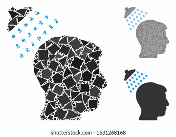 Head shower composition of tuberous pieces in different sizes and color tints, based on head shower icon. Vector uneven pieces are organized into composition.