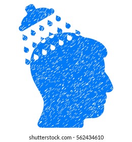 Head Shower grainy textured icon for overlay watermark stamps. Flat symbol with dust texture. Dotted vector blue ink rubber seal stamp with grunge design on a white background.