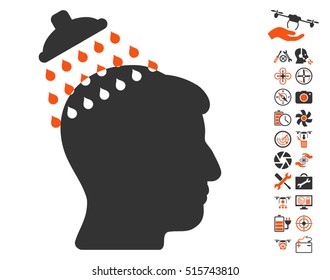 Head Shower icon with bonus flying drone tools clip art. Vector illustration style is flat iconic symbols on white background.