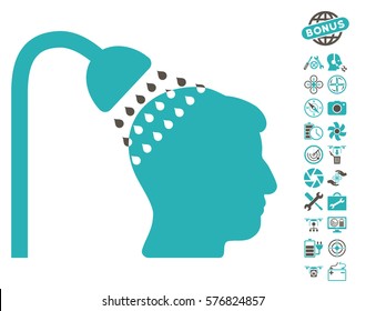 Head Shower icon with bonus flying drone tools pictures. Vector illustration style is flat iconic grey and cyan symbols on white background.
