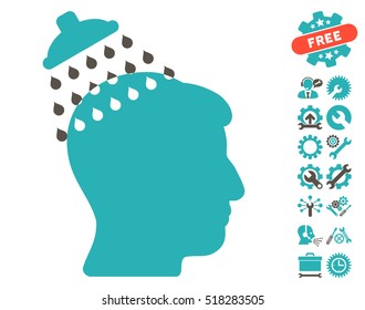Head Shower icon with bonus options images. Vector illustration style is flat iconic grey and cyan symbols on white background.