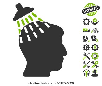 Head Shower icon with bonus options design elements. Vector illustration style is flat iconic eco green and gray symbols on white background.
