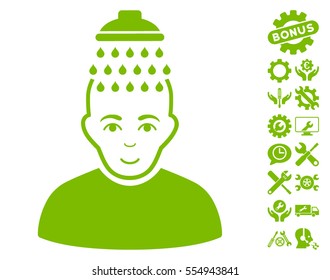 Head Shower icon with bonus options symbols. Vector illustration style is flat iconic eco green symbols on white background.