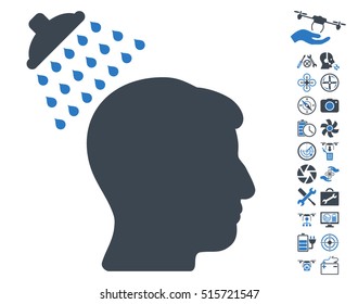 Head Shower icon with bonus quad copter tools symbols. Vector illustration style is flat iconic symbols on white background.