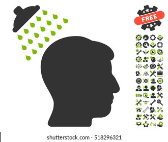 Head Shower icon with bonus service pictograms. Vector illustration style is flat iconic eco green and gray symbols on white background.