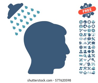 Head Shower icon with bonus service clip art. Vector illustration style is flat iconic cyan and blue symbols on white background.