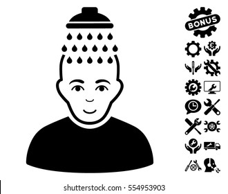 Head Shower icon with bonus settings graphic icons. Vector illustration style is flat iconic black symbols on white background.