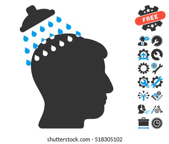 Head Shower icon with bonus setup tools design elements. Vector illustration style is flat iconic blue and gray symbols on white background.
