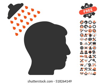 Head Shower icon with bonus tools pictures. Vector illustration style is flat iconic orange and gray symbols on white background.