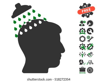 Head Shower icon with bonus tools pictograph collection. Vector illustration style is flat iconic green and gray symbols on white background.