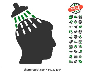 Head Shower icon with free bonus pictograms. Vector illustration style is flat iconic symbols, green and gray colors, white background.