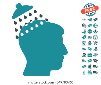 Head Shower icon with free bonus symbols. Vector illustration style is flat iconic symbols, soft blue colors, white background.