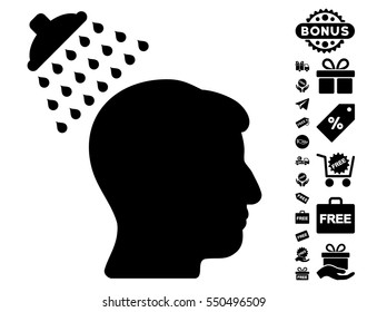 Head Shower icon with free bonus pictograph collection. Vector illustration style is flat iconic symbols, black color, white background.