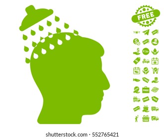 Head Shower icon with free bonus clip art. Vector illustration style is flat iconic symbols, eco green color, white background.