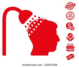 Head Shower icon with free bonus design elements. Vector illustration style is flat iconic symbols, red color, white background.