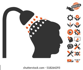 Head Shower pictograph with bonus configuration pictograms. Vector illustration style is flat iconic orange and gray symbols on white background.