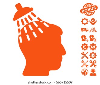 Head Shower pictograph with bonus configuration clip art. Vector illustration style is flat iconic orange symbols on white background.