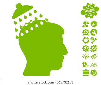 Head Shower pictograph with bonus setup tools pictures. Vector illustration style is flat iconic eco green symbols on white background.