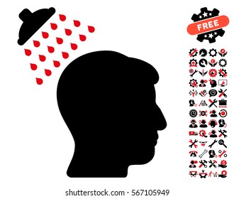 Head Shower pictograph with bonus setup tools images. Vector illustration style is flat iconic intensive red and black symbols on white background.